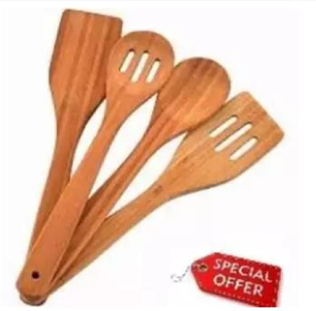 Pack Of 4 - Wooden Spoon Set - Light Brown Kitchen Tools & Gadgets | Kitchen Essentials for Daily Meal Preparation, Suitable for All Types of Cooks from Beginners to Experts.