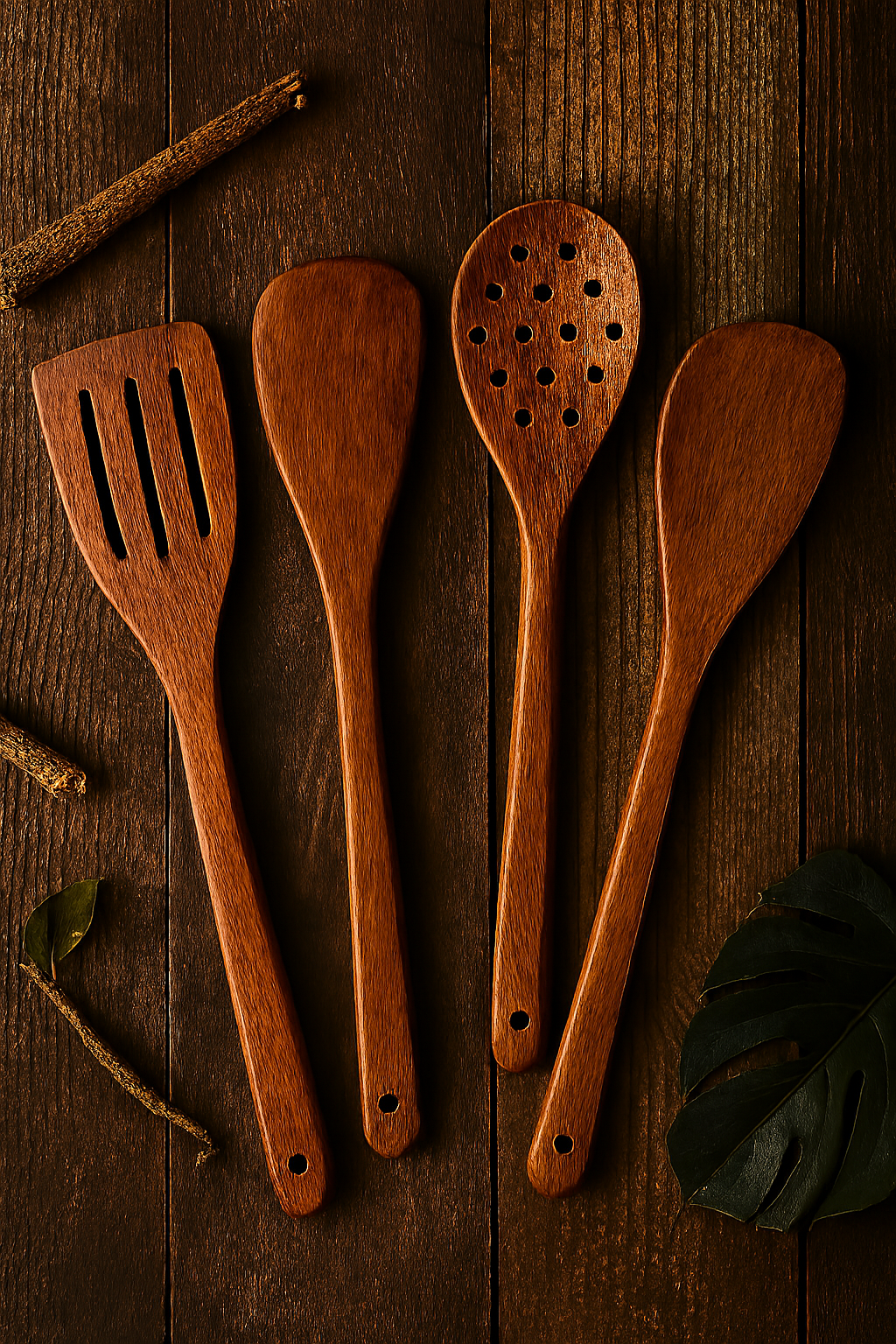 Pack Of 4 - Wooden Spoon Set - Light Brown Kitchen Tools & Gadgets | Kitchen Essentials for Daily Meal Preparation, Suitable for All Types of Cooks from Beginners to Experts.